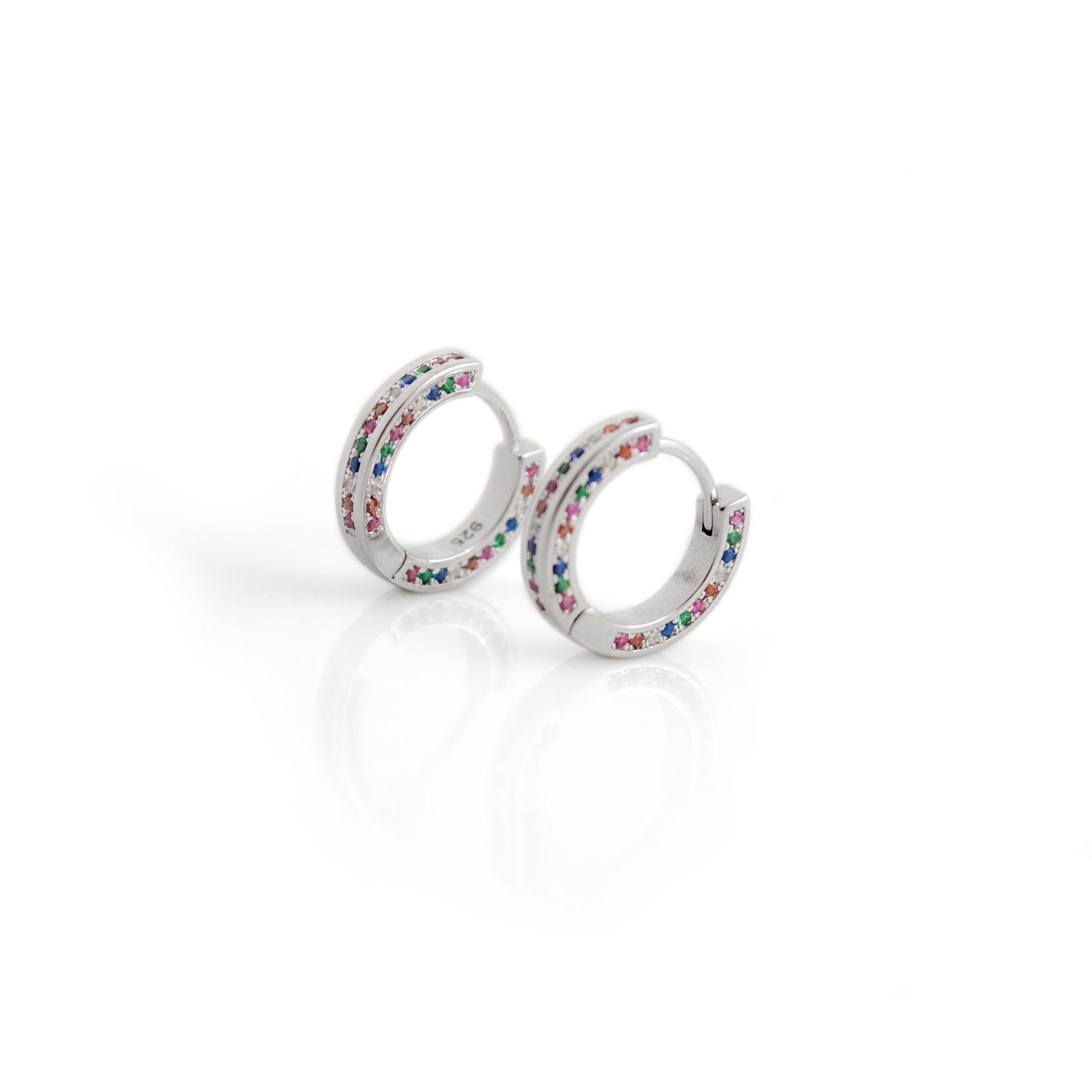 Sterling Silver & Rainbow CZ Huggie Earrings