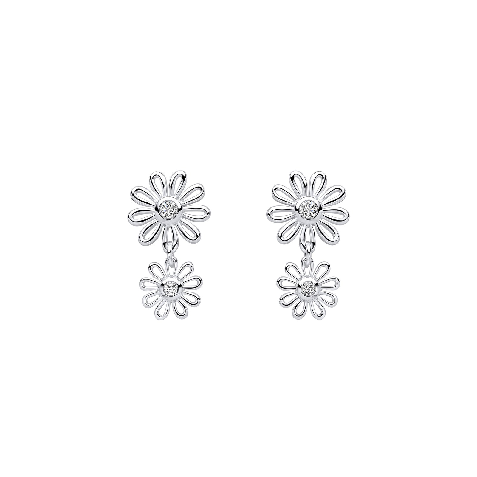 Laura Ashley Sterling Silver & CZ Thorncliff Daisy Drop Earrings