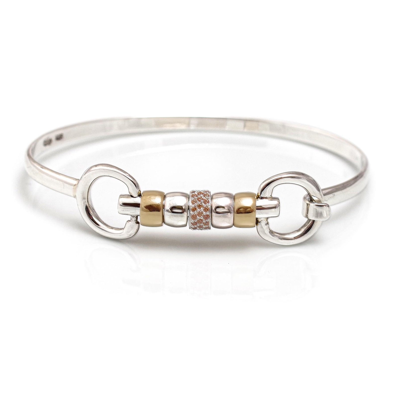 Exclusive Sterling Silver & 18ct Gold Plate Cherry Roller Snaffle Bangle With Champagne CZ Starlight Roller Bead