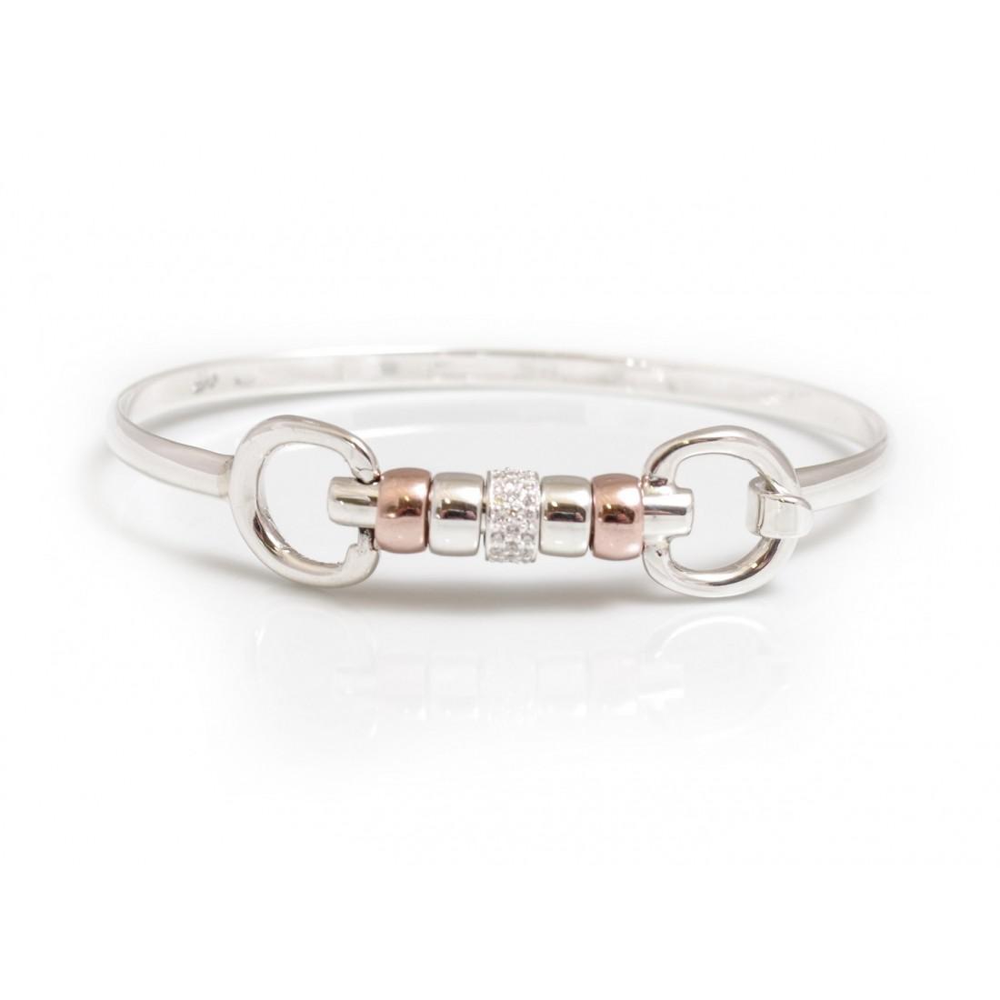 Exclusive Sterling Silver & 18ct Rose Gold Vermeil Cherry Roller Snaffle Bangle With CZ Starlight Roller Bead