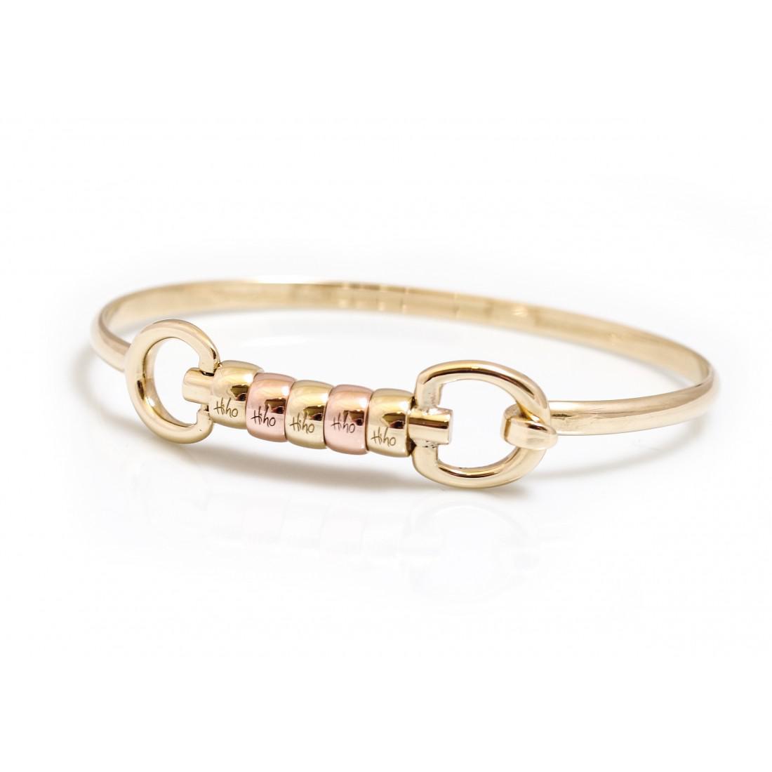 Exclusive Solid 9ct Yellow Gold And Rose Gold Cherry Roller Snaffle Bangle