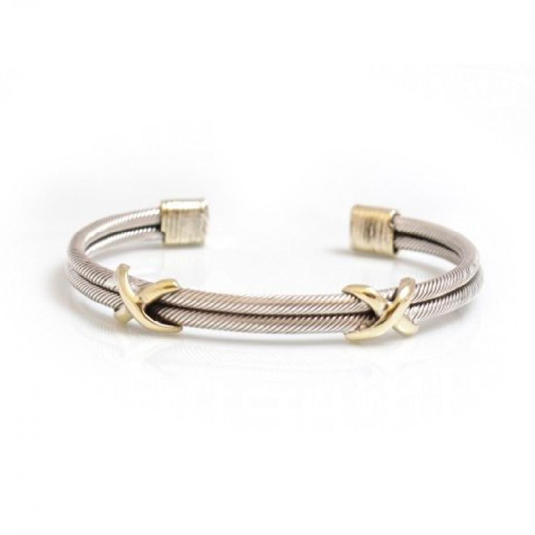 Sterling Silver And Two Tone Criss Cross Cuff Bracelet