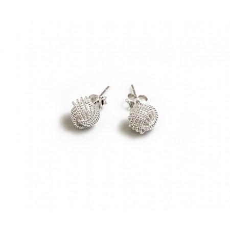 Sterling Silver Beaded Knot Stud Earrings