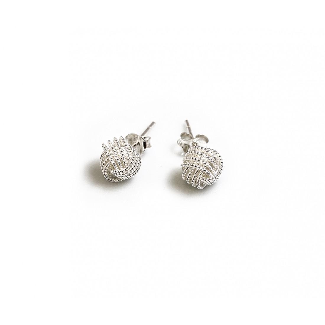Sterling Silver Beaded Knot Stud Earrings
