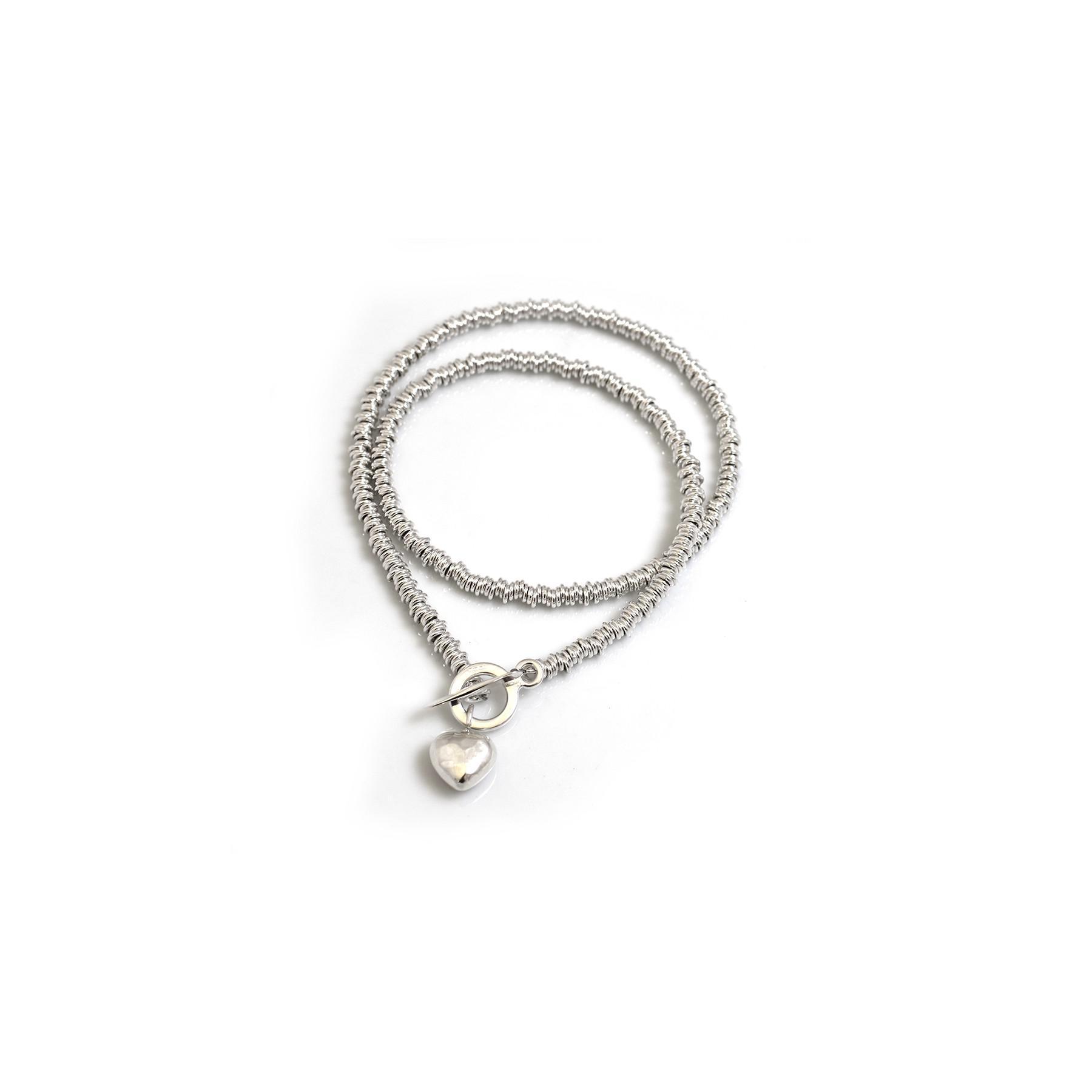 Sterling Silver Multilink Necklace With Hammered Heart Hiho Silver