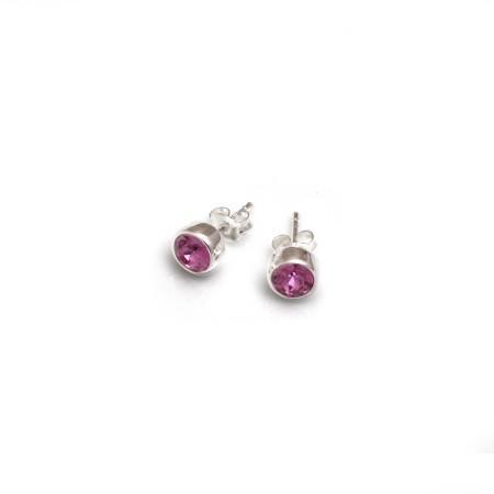 October Birthstone - Sterling Silver & Rose CZ Stud Earrings