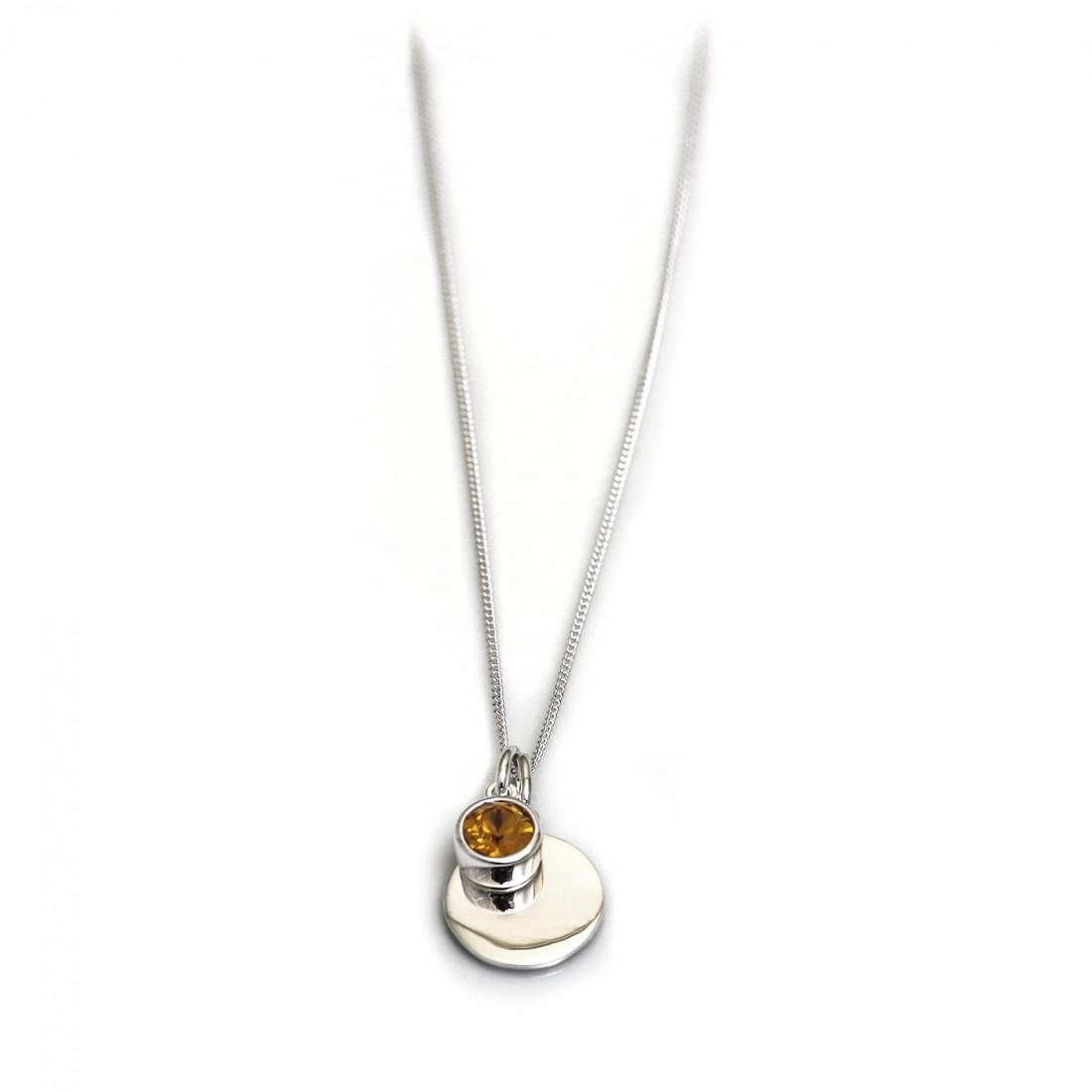 November Birthstone - Citrine CZ & Silver Disc Necklace