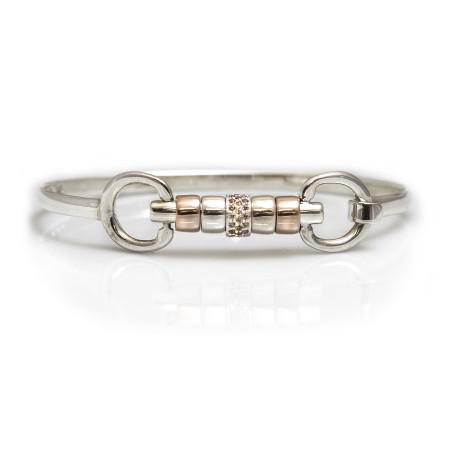 Exclusive Sterling Silver & 18ct Rose Gold Plate Cherry Roller Snaffle Bangle With Champagne CZ Starlight Roller Bead