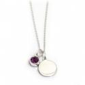 February Birthstone - Amethyst CZ & Silver Disc Necklace