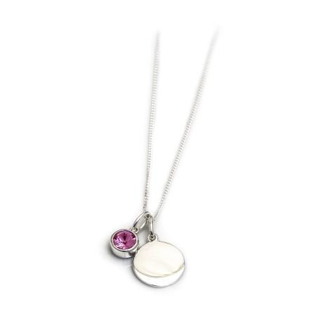 October Birthstone - Sterling Silver & Rose CZ Silver Disc Necklace