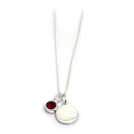 July Birthstone - Ruby CZ & Silver Disc Necklace