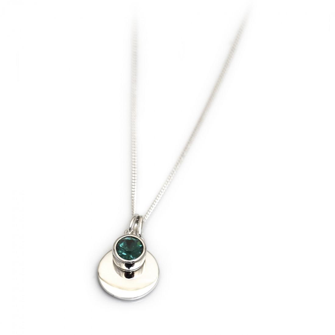 May Birthstone - Green CZ & Sterling Silver Disc Necklace