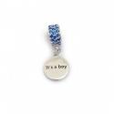 Exclusive Sterling Silver & Royal Blue CZ 'It's A Boy' Roller Charm