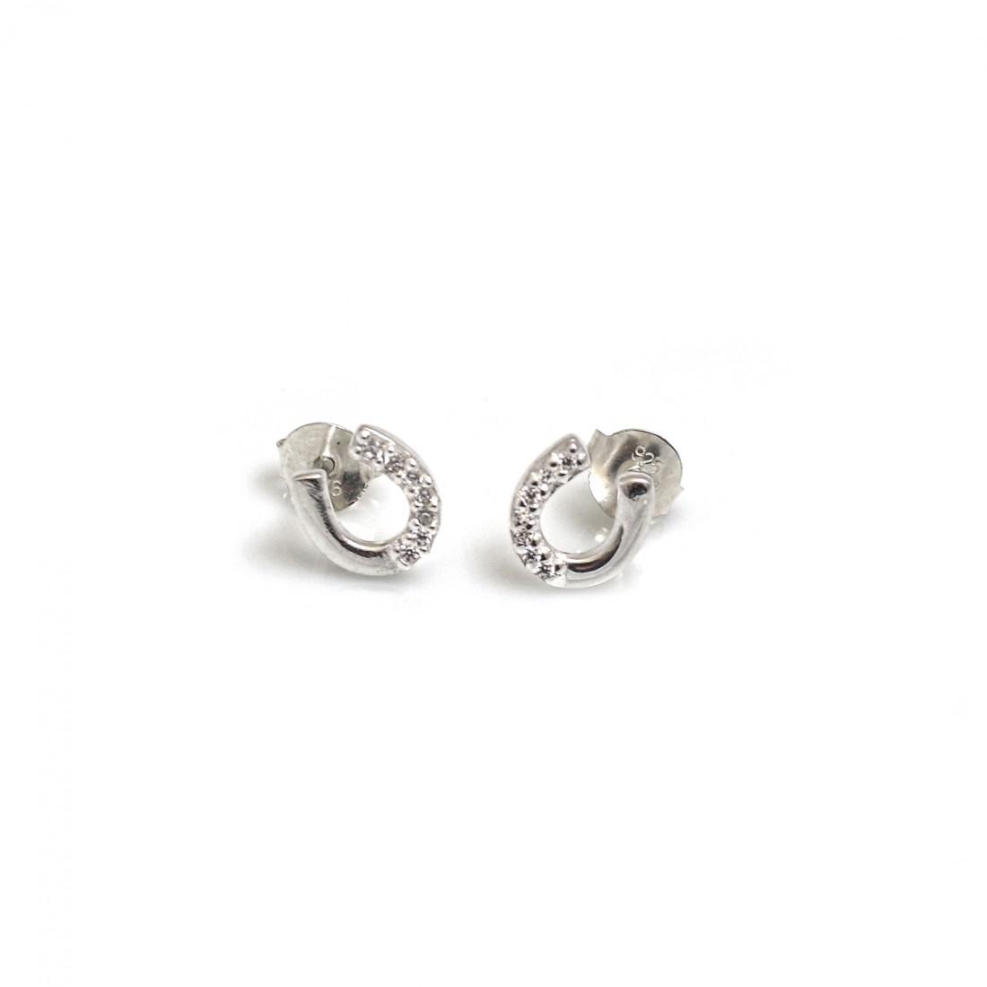CZ and Sterling Silver Horseshoe Stud Earrings