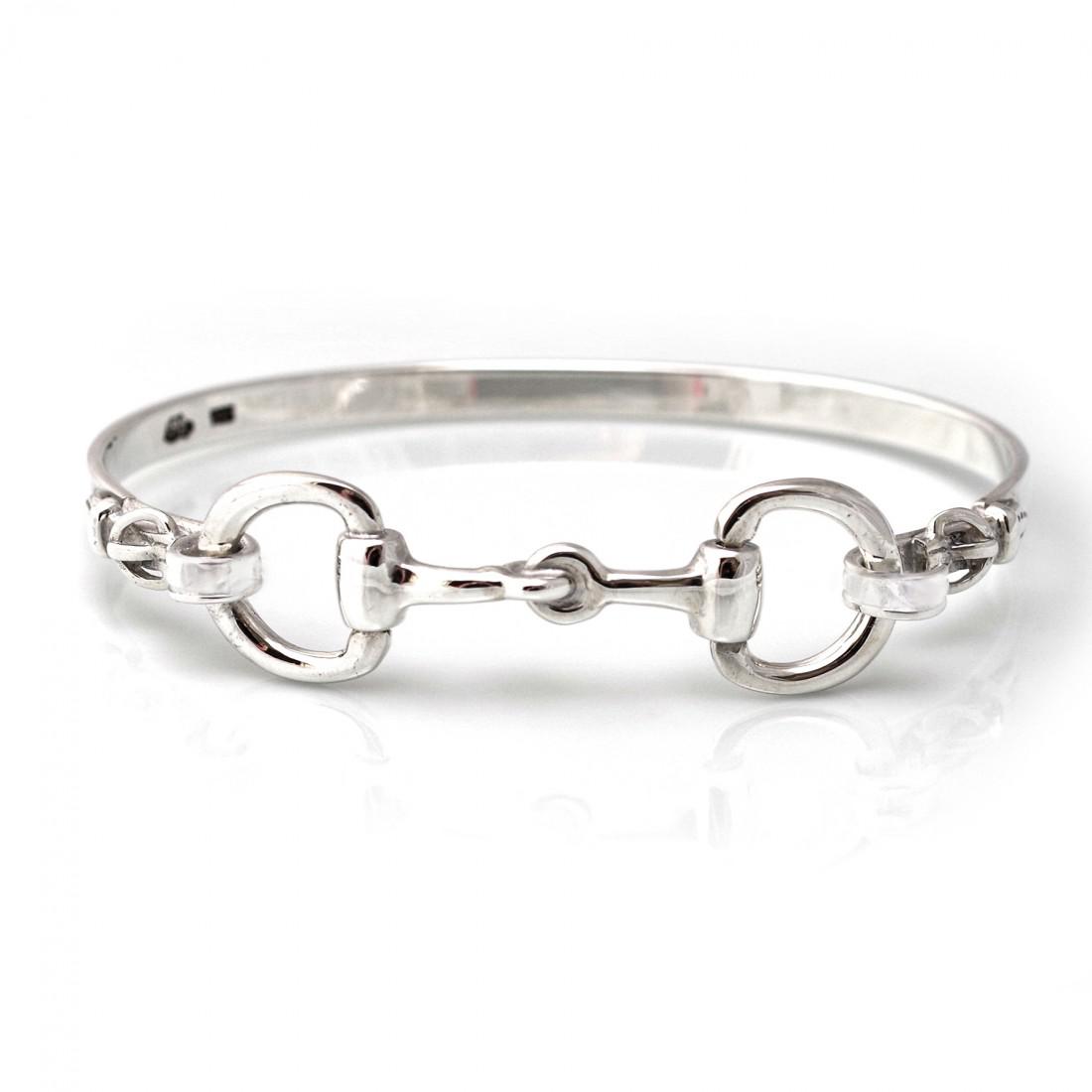 Exclusive Sterling Silver Detailed Double Snaffle Bangle