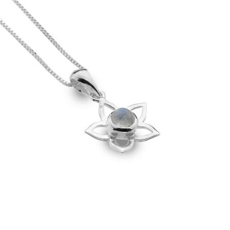 Sterling Silver & Moonstone Flower Pendant With Chain
