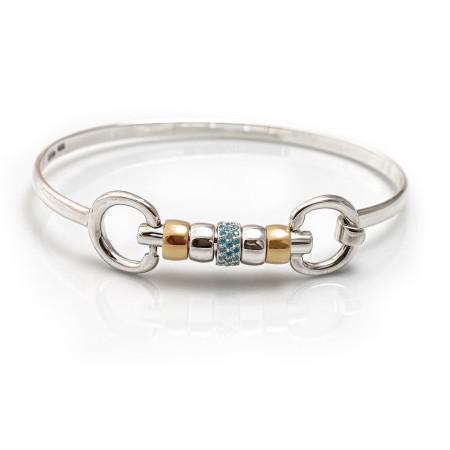Exclusive Sterling Silver & 18ct Gold Plate Cherry Roller Snaffle Bangle With Turquoise CZ Starlight
