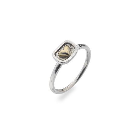 Sterling Silver & Two Tone Heart Ring