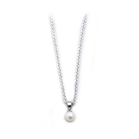 Freshwater White Pearl Pendant With Silver Trace Chain