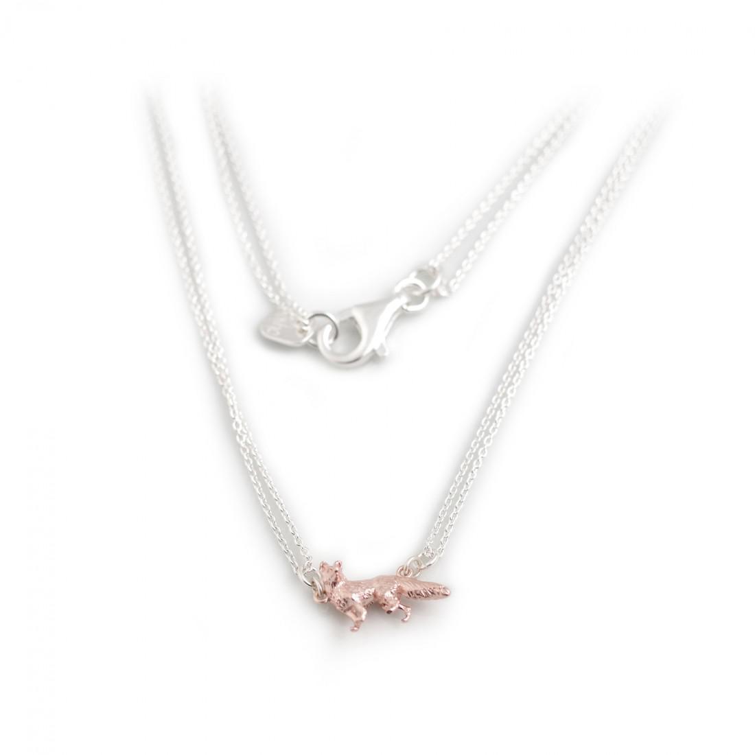 Exclusive Sterling Silver & 18ct Rose Gold Double Chained Foxy Necklace