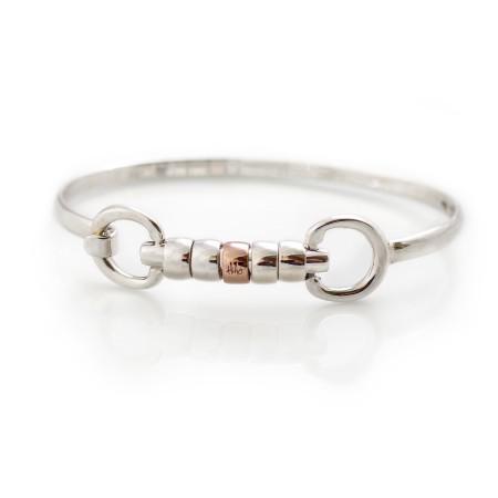 Exclusive Sterling Silver & Solid 9ct Rose Gold Cherry Roller Snaffle Bangle