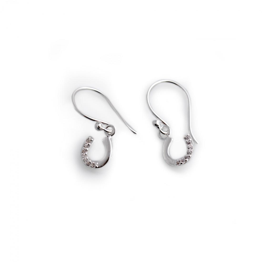 Exclusive Sterling Silver & CZ Dangly Horseshoe Earrings