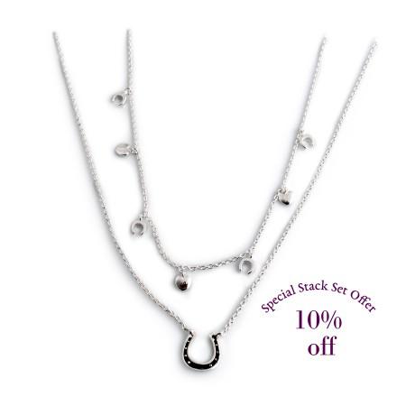 Sterling Silver Hearts & Horseshoes Necklace Stack