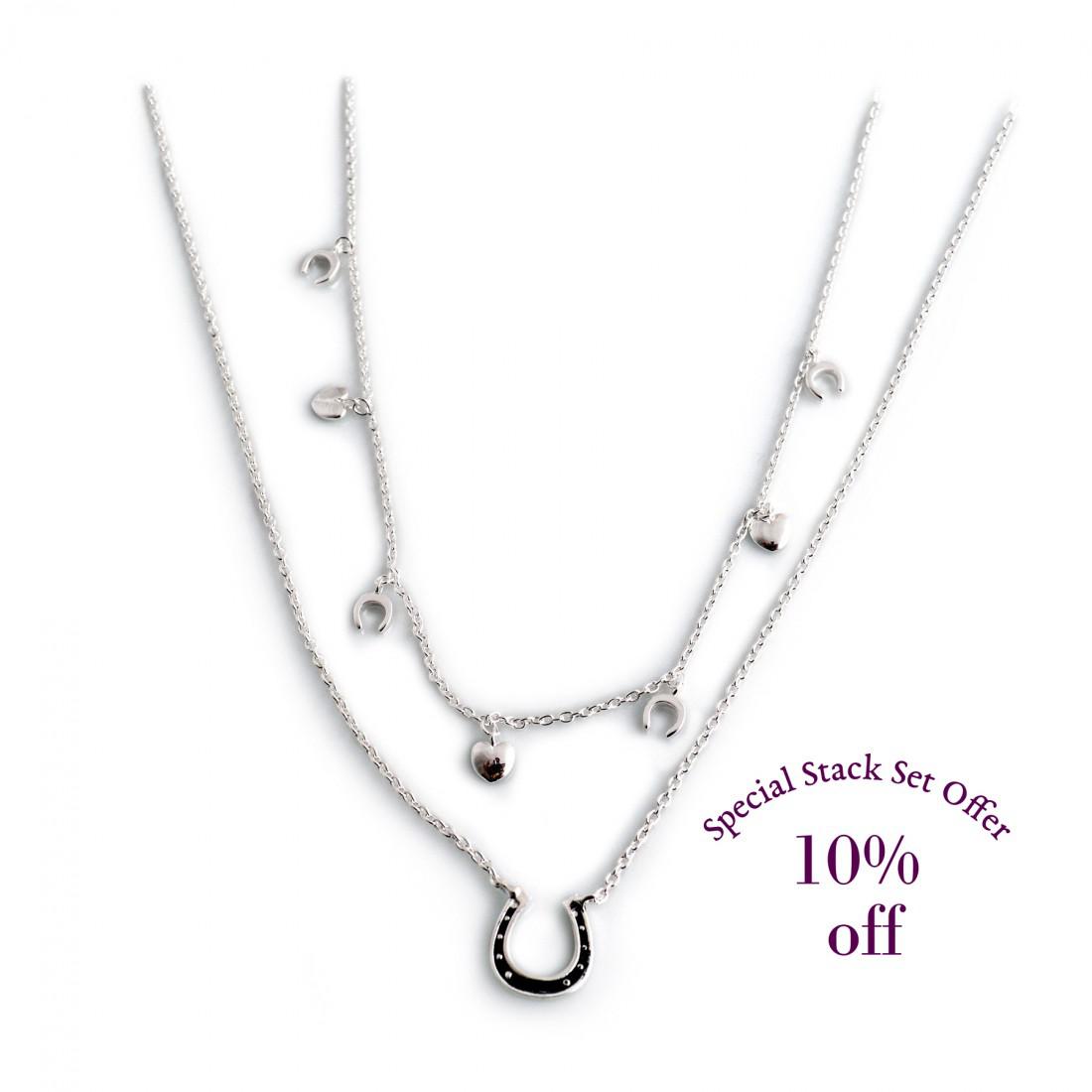 Sterling Silver Hearts & Horseshoes Necklace Stack