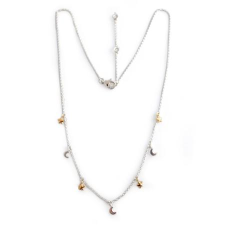 Exclusive Sterling Silver & 18ct Gold Plated Stars and Moon Dinky Necklace