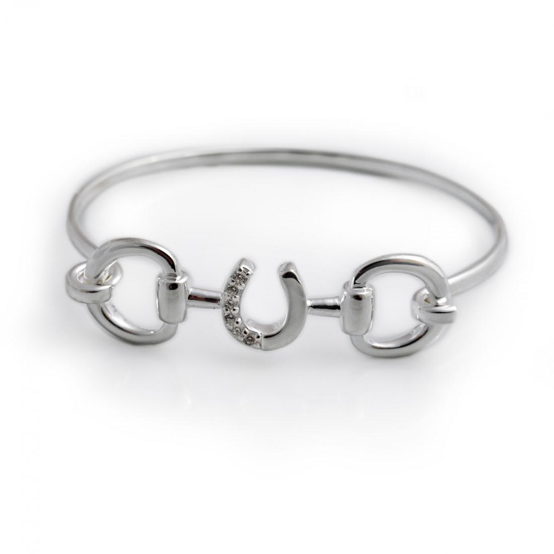 Exclusive Sterling Silver & CZ Horseshoe Double Snaffle Bangle