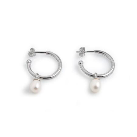 Sterling Silver & Freshwater Pearl Hoop Earrings