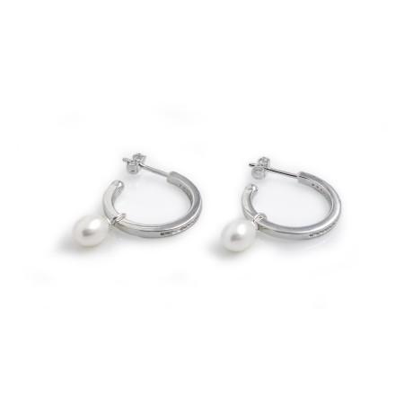 CZ & Sterling Silver Freshwater Pearl Hoop Earrings
