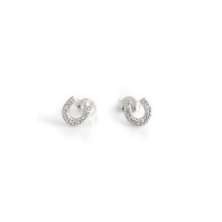 Sterling Silver & CZ Horseshoe Stud Earrings