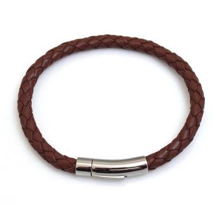 Tan Leather Bracelet with Stainless Steel Clasp