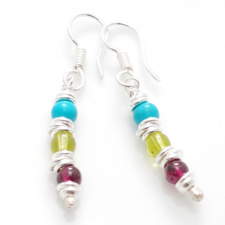 Sterling Silver Multi-Link And Multi-Stone Earrings