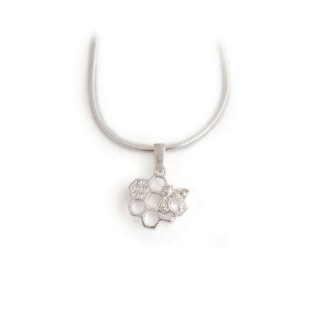 Sterling Silver & CZ Honeycomb & Bee Necklace