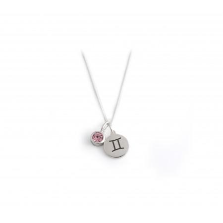 Exclusive Sterling Silver Gemini Zodiac CZ Birthstone Necklace