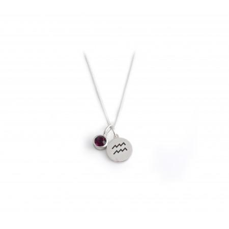 Exclusive Sterling Silver Aquarius Zodiac CZ Birthstone Necklace
