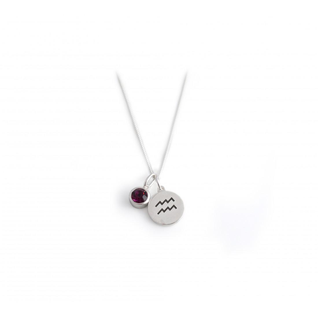 Exclusive Sterling Silver Aquarius Zodiac CZ Birthstone Necklace