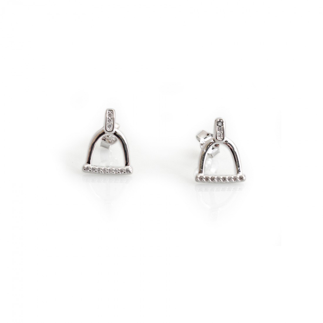 Sterling Silver & CZ Stirrup Stud Earrings