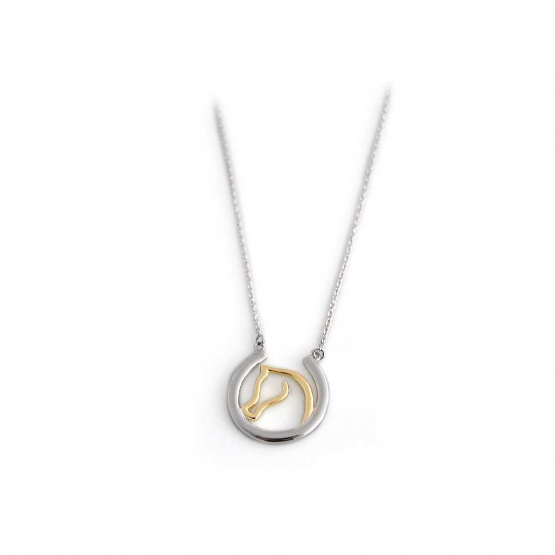 Sterling Silver & 18ct Gold Plated Horse Head Horseshoe Necklace