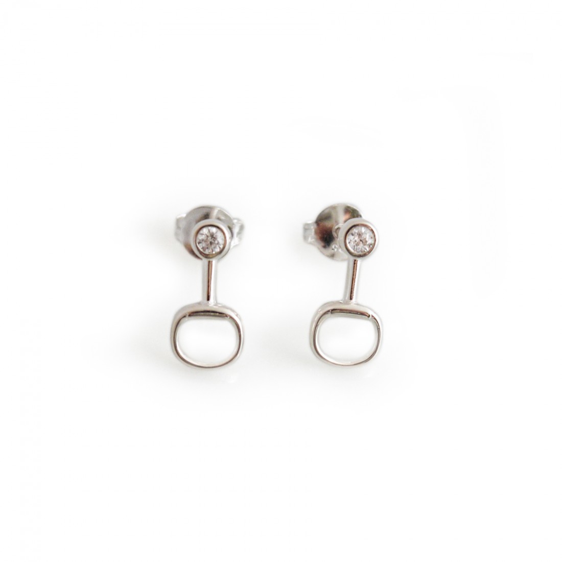 Sterling Silver & CZ Snaffle Earrings