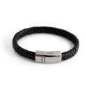 Flat Oval Bolo Leather Bracelet with Polished Stainless Steel Clasp