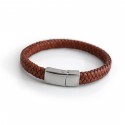 Oval Leather Bracelet With Polished Magnetic Clip Stainless Steel Clasp