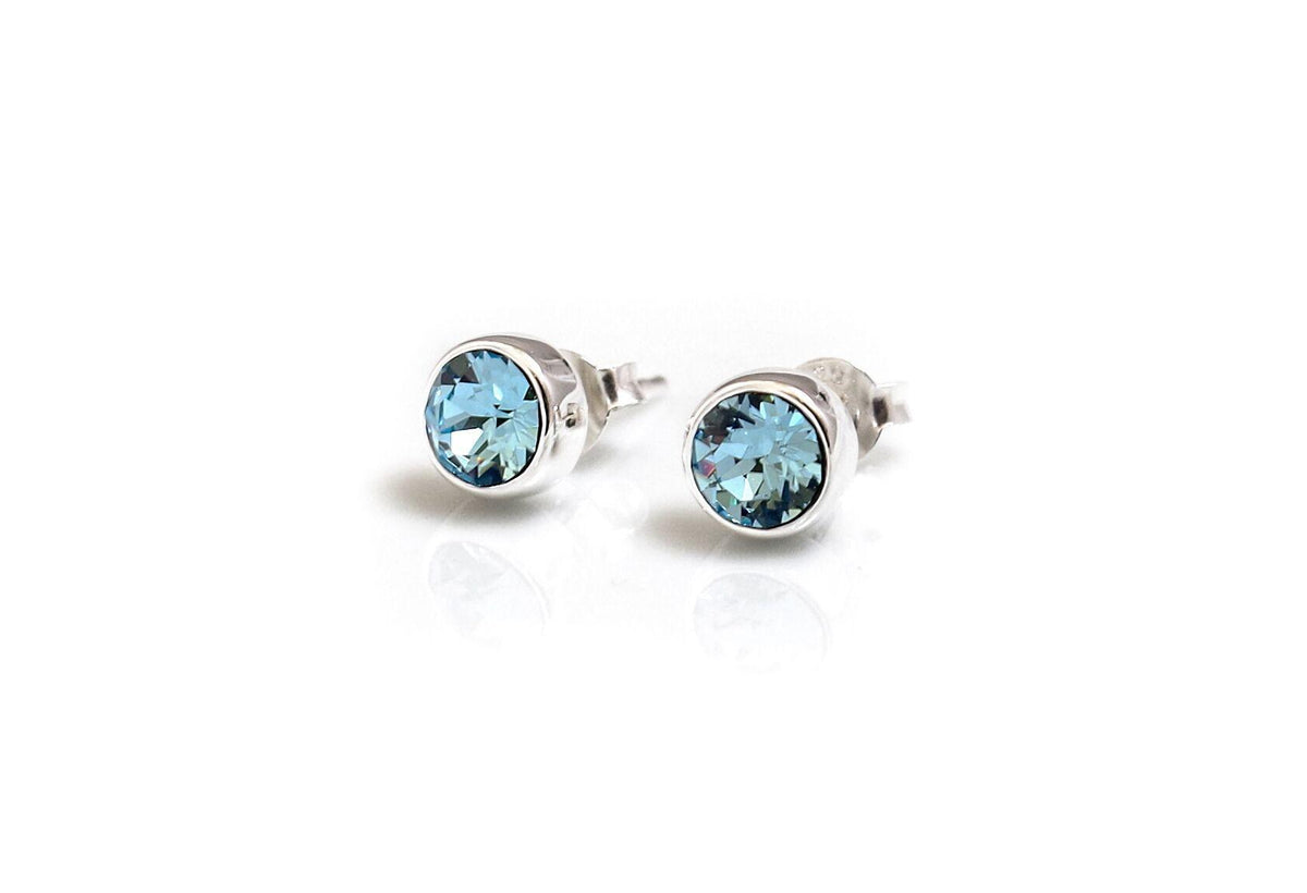 March Birthstone - Sterling Silver &amp; Aquamarine Stud Earrings