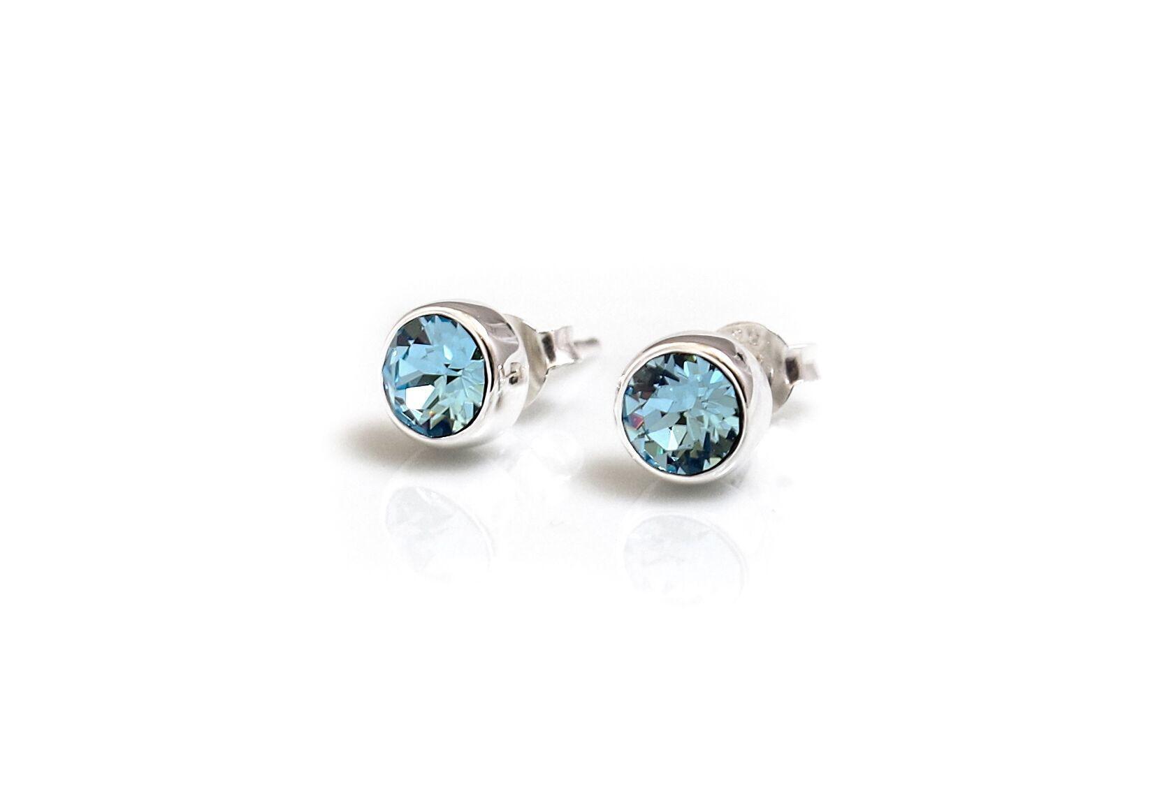March Birthstone - Sterling Silver & Aquamarine Stud Earrings