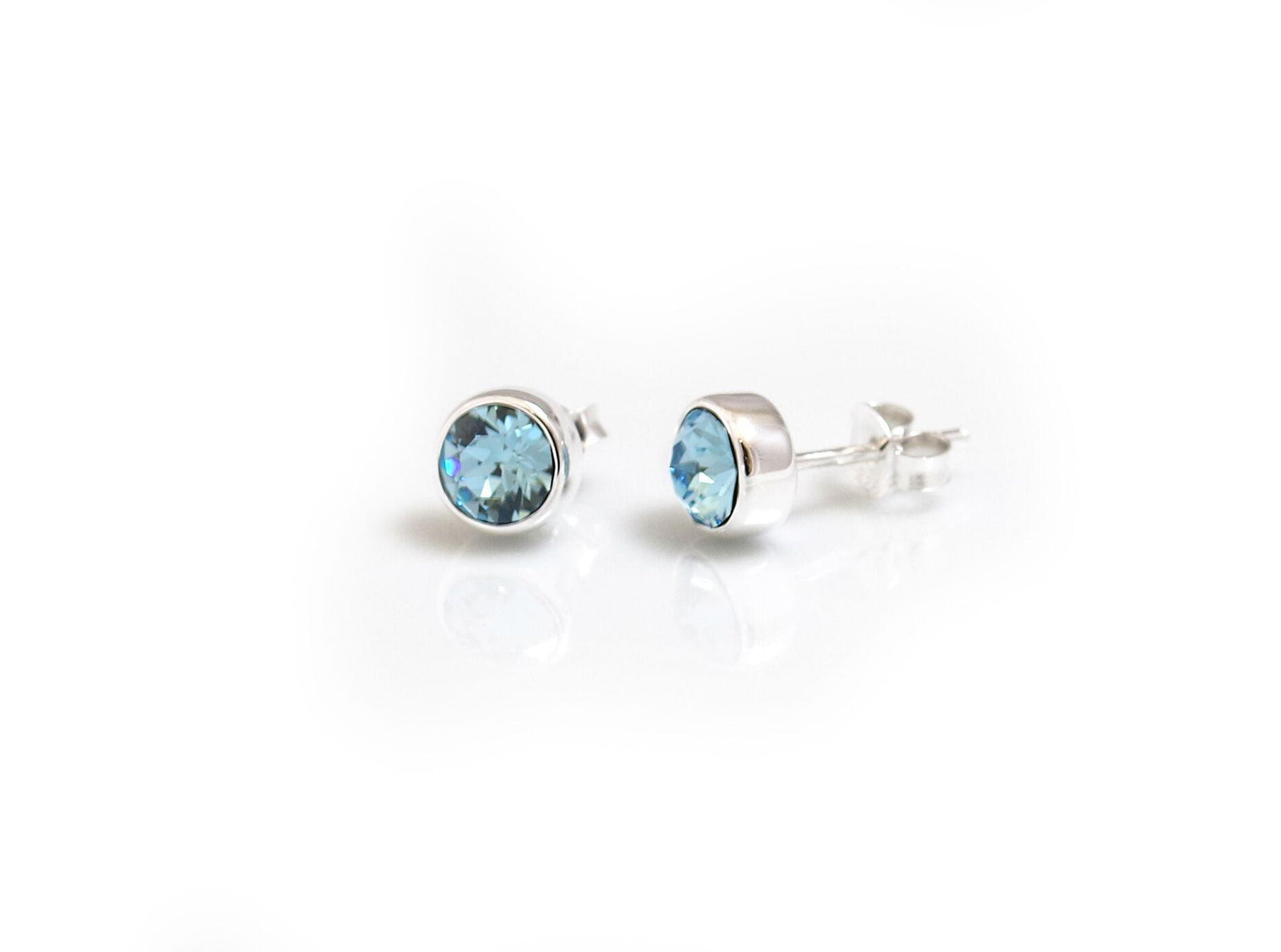 March Birthstone - Sterling Silver & Aquamarine Stud Earrings