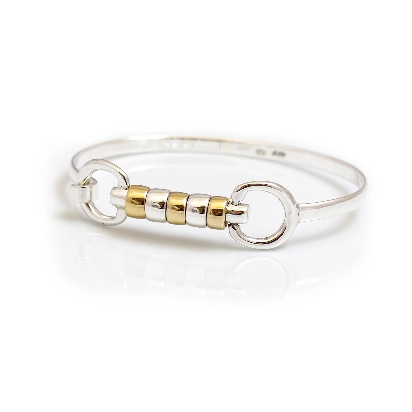 Exclusive Sterling Silver & 18ct Gold Plate Cherry Roller Snaffle Bangle