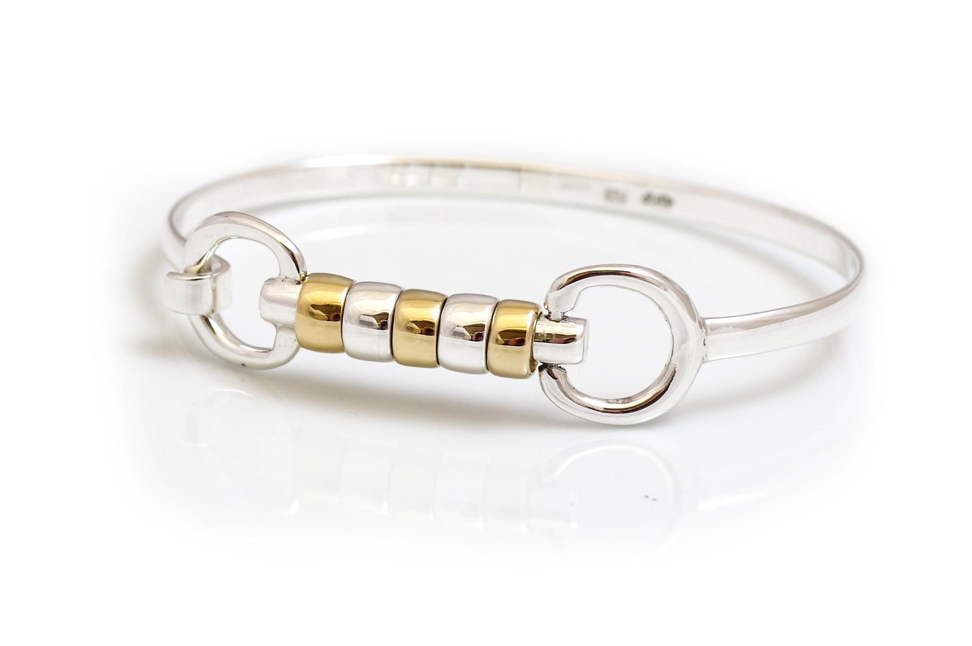 Exclusive Sterling Silver & 18ct Gold Vermeil Cherry Roller Snaffle Bangle - Equestrian Jewellery