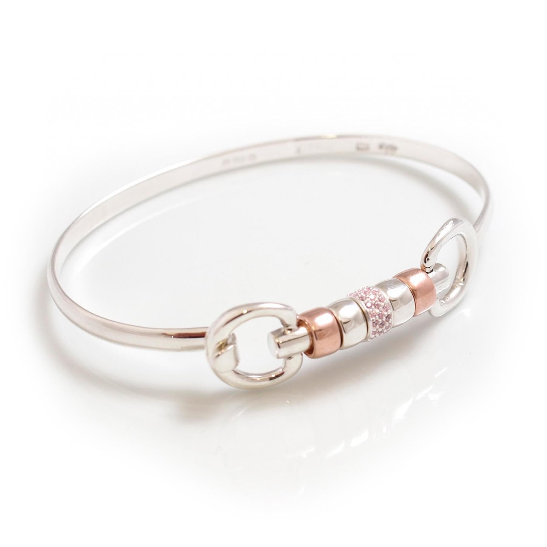 Exclusive Sterling Silver & 18ct Rose Gold Plate Cherry Roller Snaffle Bangle With Pink CZ Starlight